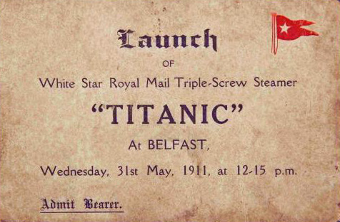 Titanic History. Titanic launch ticket.